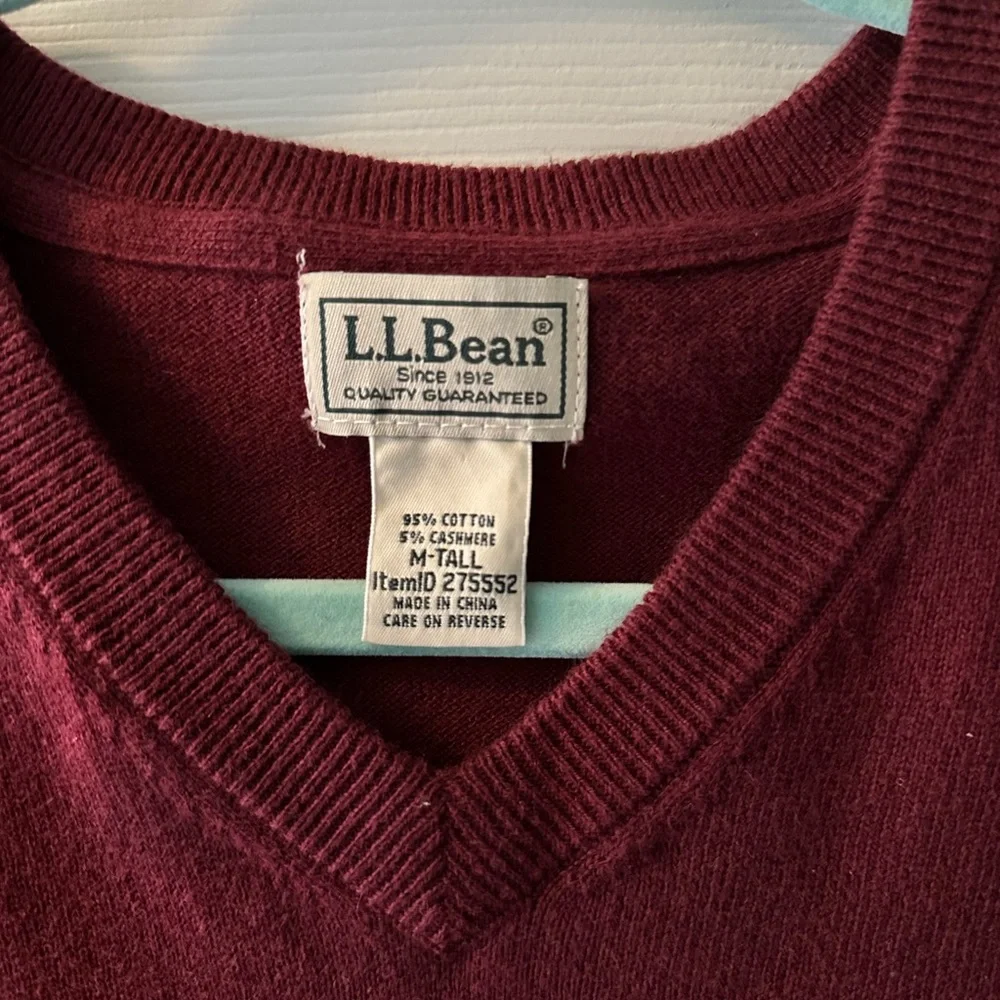 L.L.Bean Burgundy Cotton Cashmere V-Neck Sweater | Cottagecore Preppy | M Tall